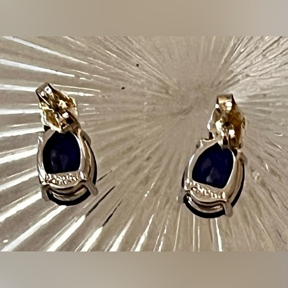 Elegant Sterling Silver with Blue Sapphire and Diamond like Gem Earrings Shining - Picture 13 of 17